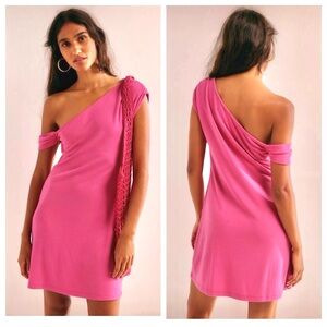 Free People One-Shoulder Mini Dress in Bright Pink